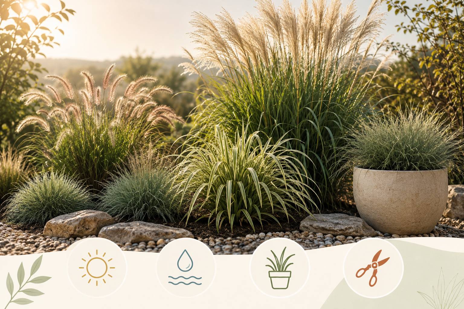 Graminées ornementales plantées en massif selon le soleil et le type de sol