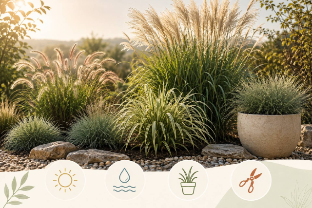 Graminées ornementales plantées en massif selon le soleil et le type de sol