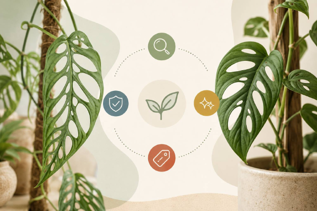 Feuilles perforées de Monstera grimpant pour illustrer la comparaison obliqua et adansonii