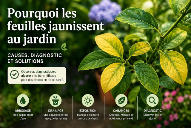 Feuillage de jardin avec jaunissement progressif des feuilles